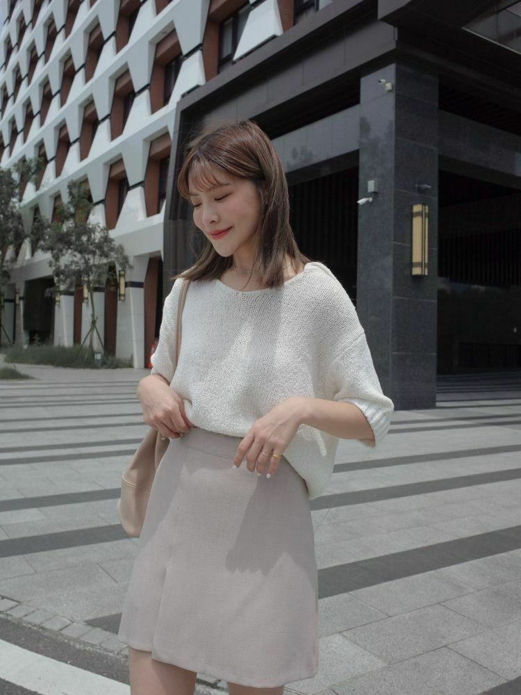 翻領設計V領寬鬆針織