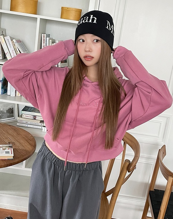 韓國muahmuah授權 經典落肩車縫感口袋純棉抽繩帽T