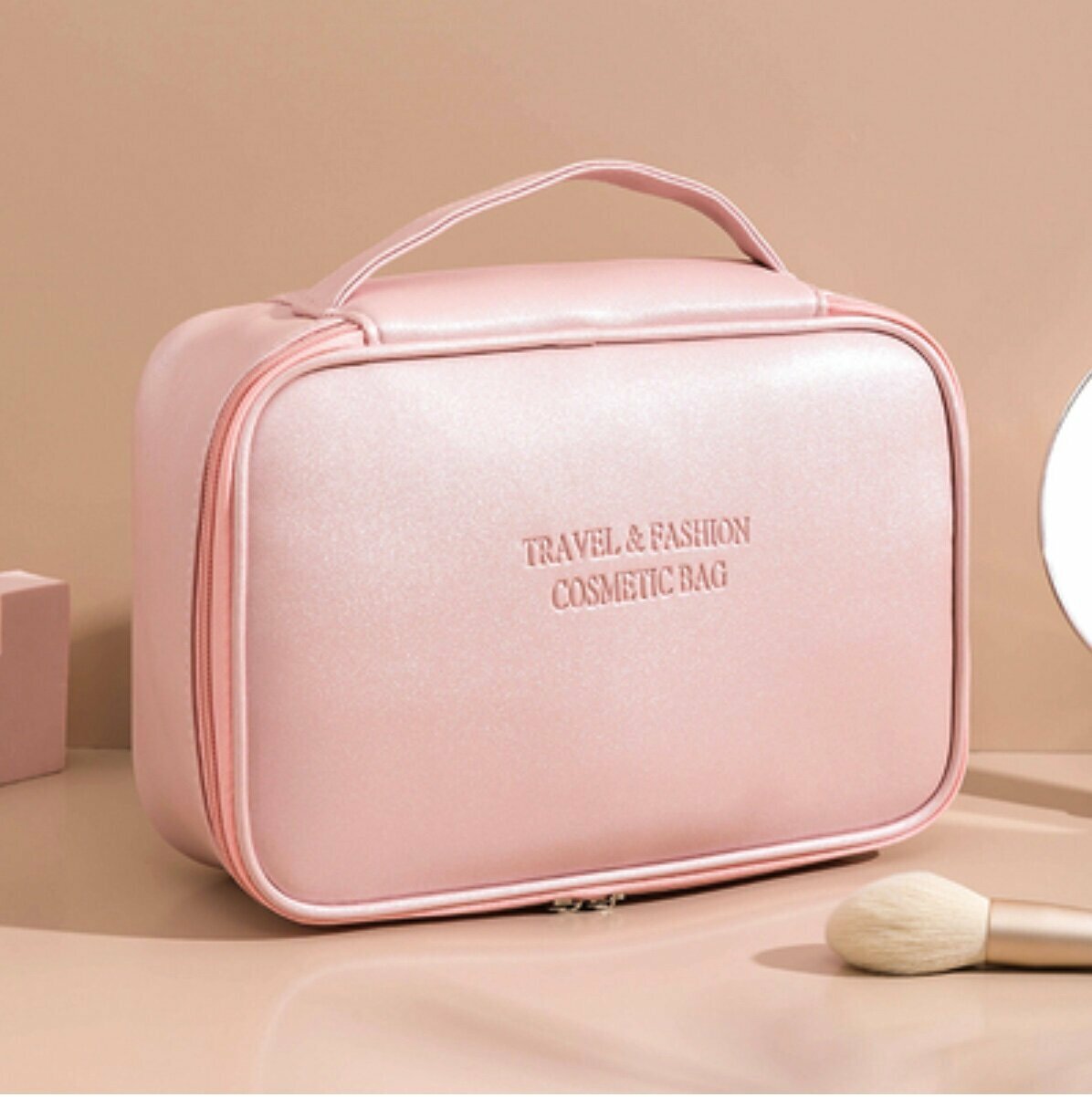 Popular portable travel toiletry bag (cherry blossom pink handbag, king size, length 25cm, height 18cm, width 9cm)