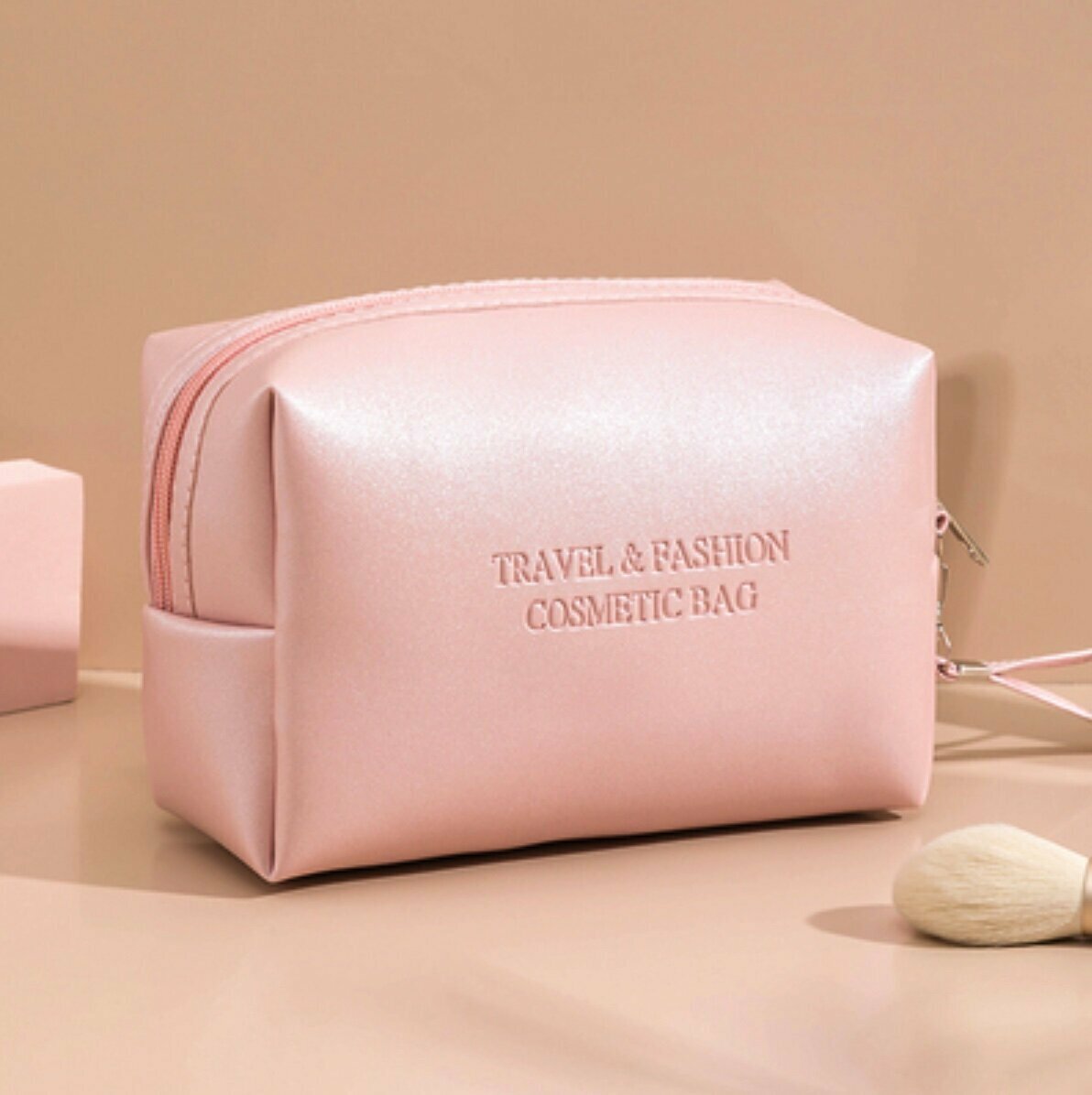 Popular portable travel toiletry bag (cherry blossom pink square octagonal bag, length 19cm, height 13cm, width 10cm)