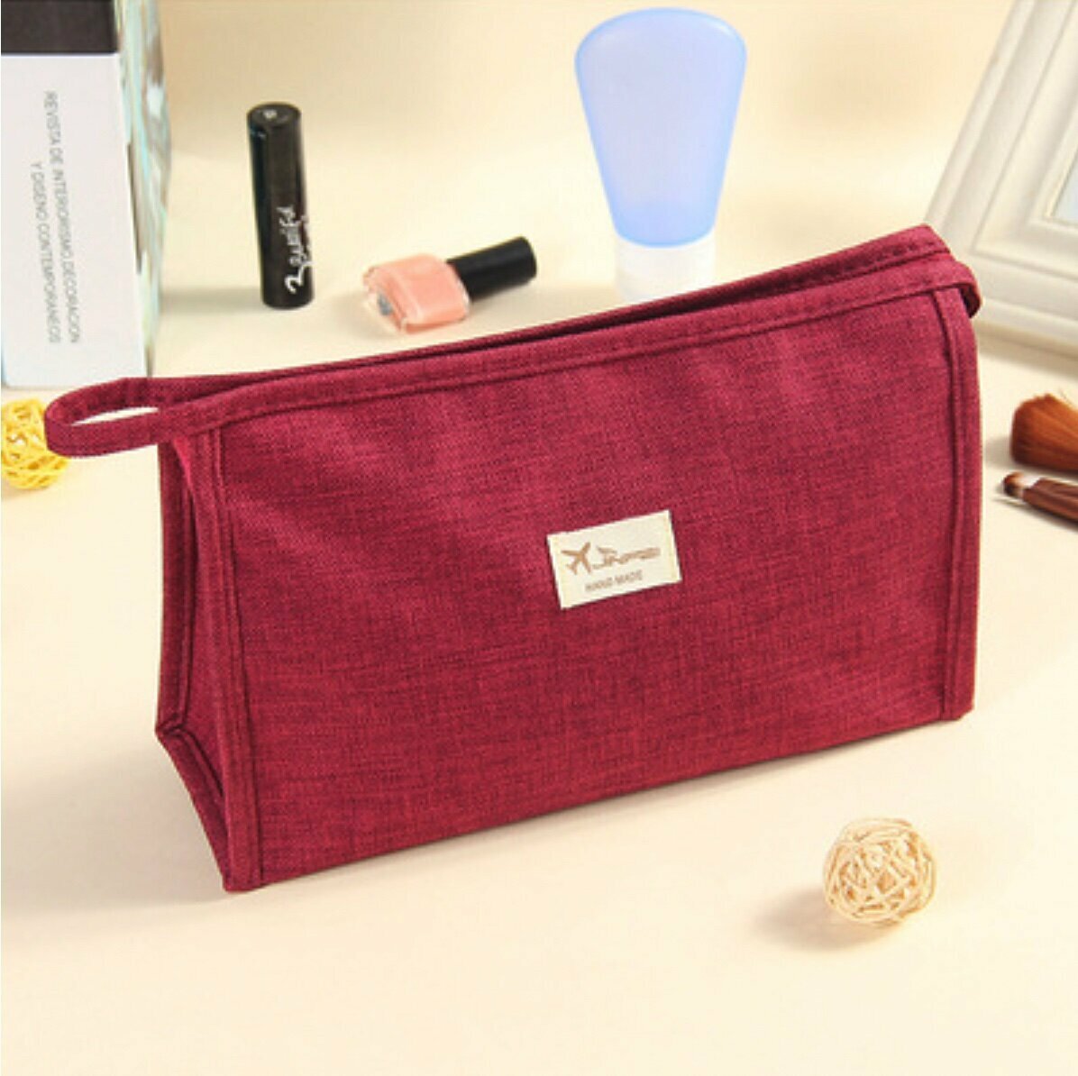 Popular large-capacity travel waterproof cosmetic bag (burgundy size: 23cm*15cm*7.5cm)