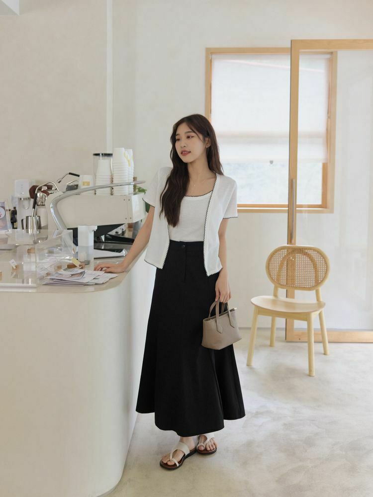 斜紋A字顯瘦車線長裙