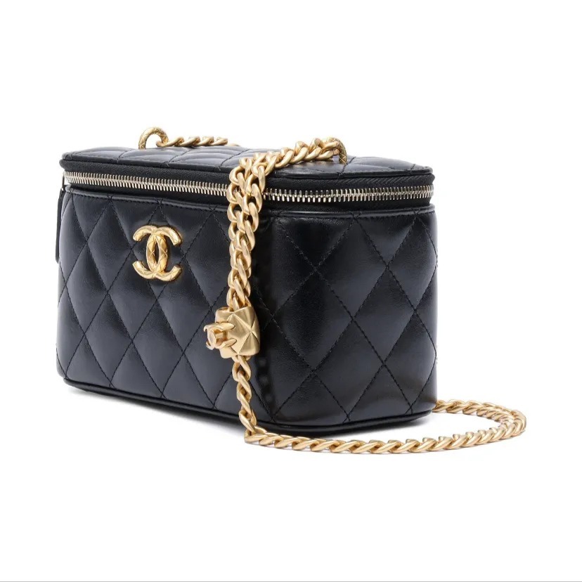 CHANEL 23B Vanity 金扣 小羊皮長盒子 金柱鏈條 含鏡子