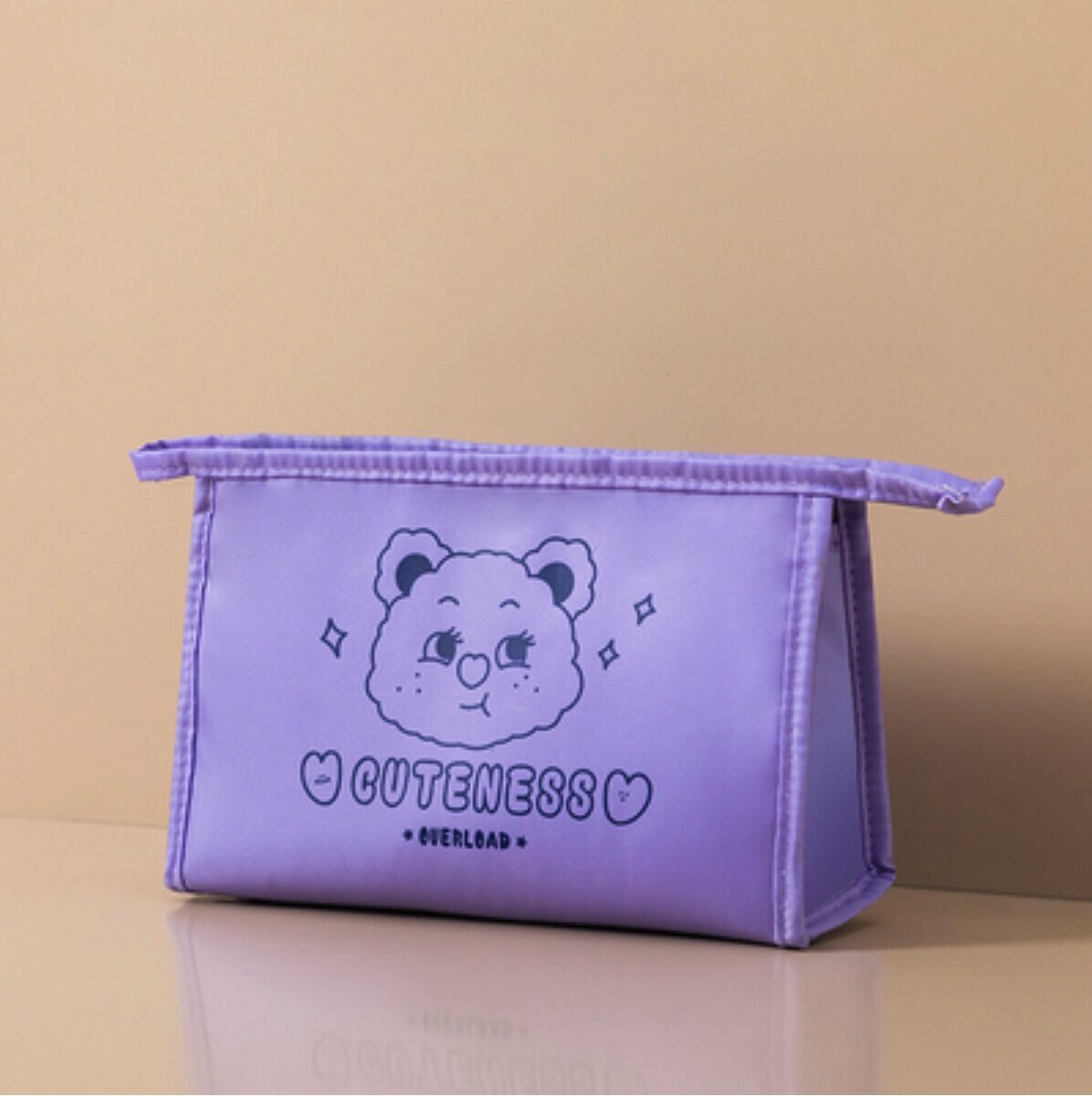 Popular large-capacity cosmetic bag toiletry bag (purple crooked mouth bear medium thickened triangle length 22.5cm, width 6cm, height 14.5cm)
