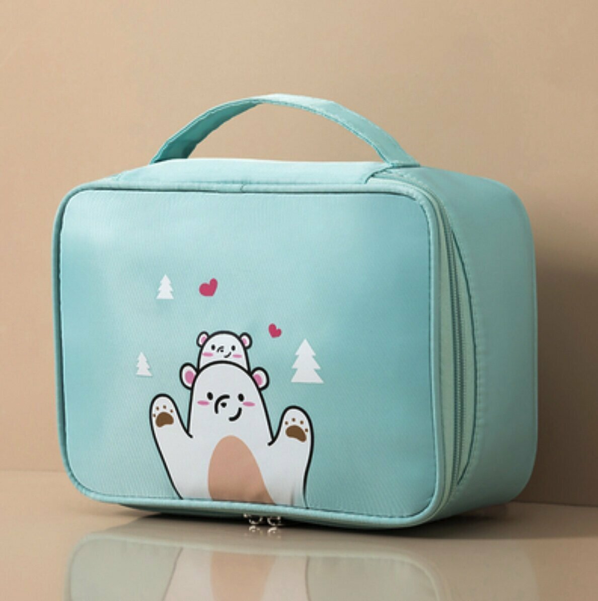Popular large-capacity cosmetic bag toiletry bag (lake blue polar bear large thickened 25cm long 9cm high 17.5cm)