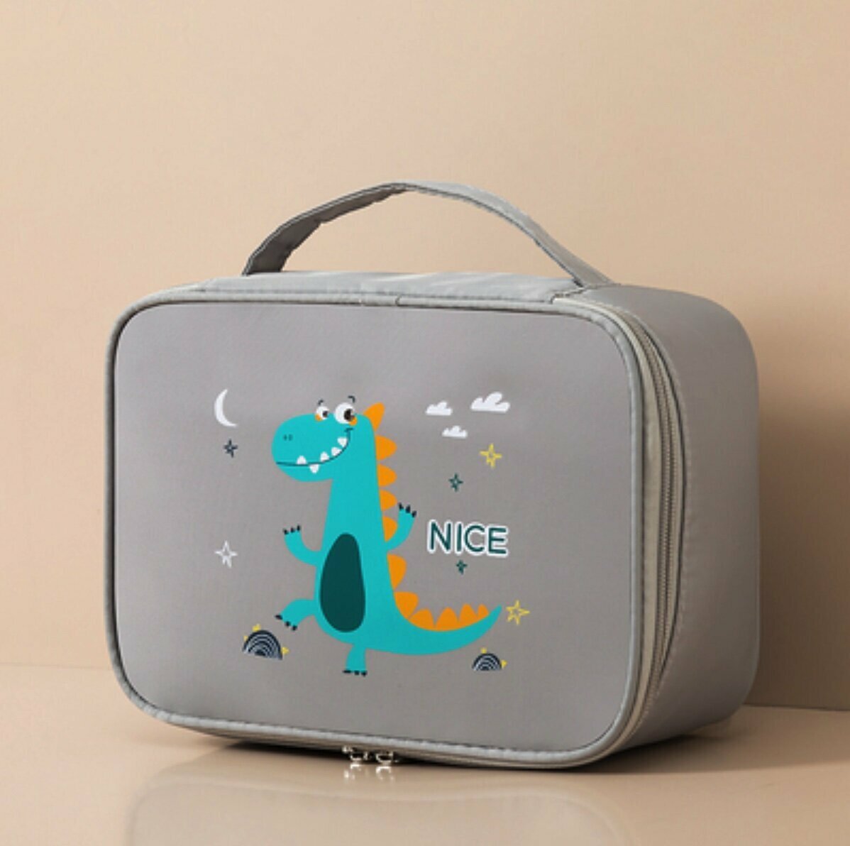 Popular large-capacity cosmetic bag toiletry bag (gray small dinosaur large thickened model, length 25cm, width 9cm, height 17.5cm)