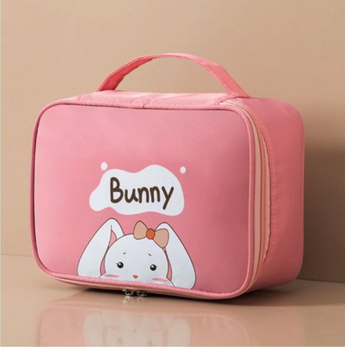 Popular large-capacity cosmetic bag toiletry bag (pink big-eared rabbit large thickened 25cm long, 9cm wide, 17.5cm high)
