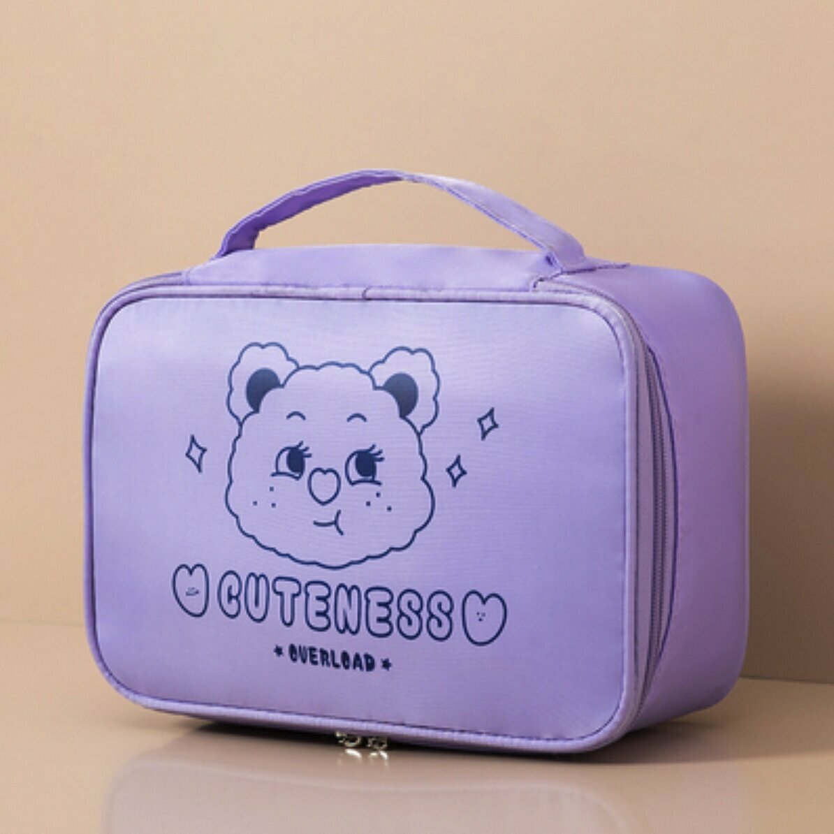 Popular large-capacity cosmetic bag toiletry bag (purple crooked mouth bear large thickened 25cm long, 9cm wide, 17.5cm high)