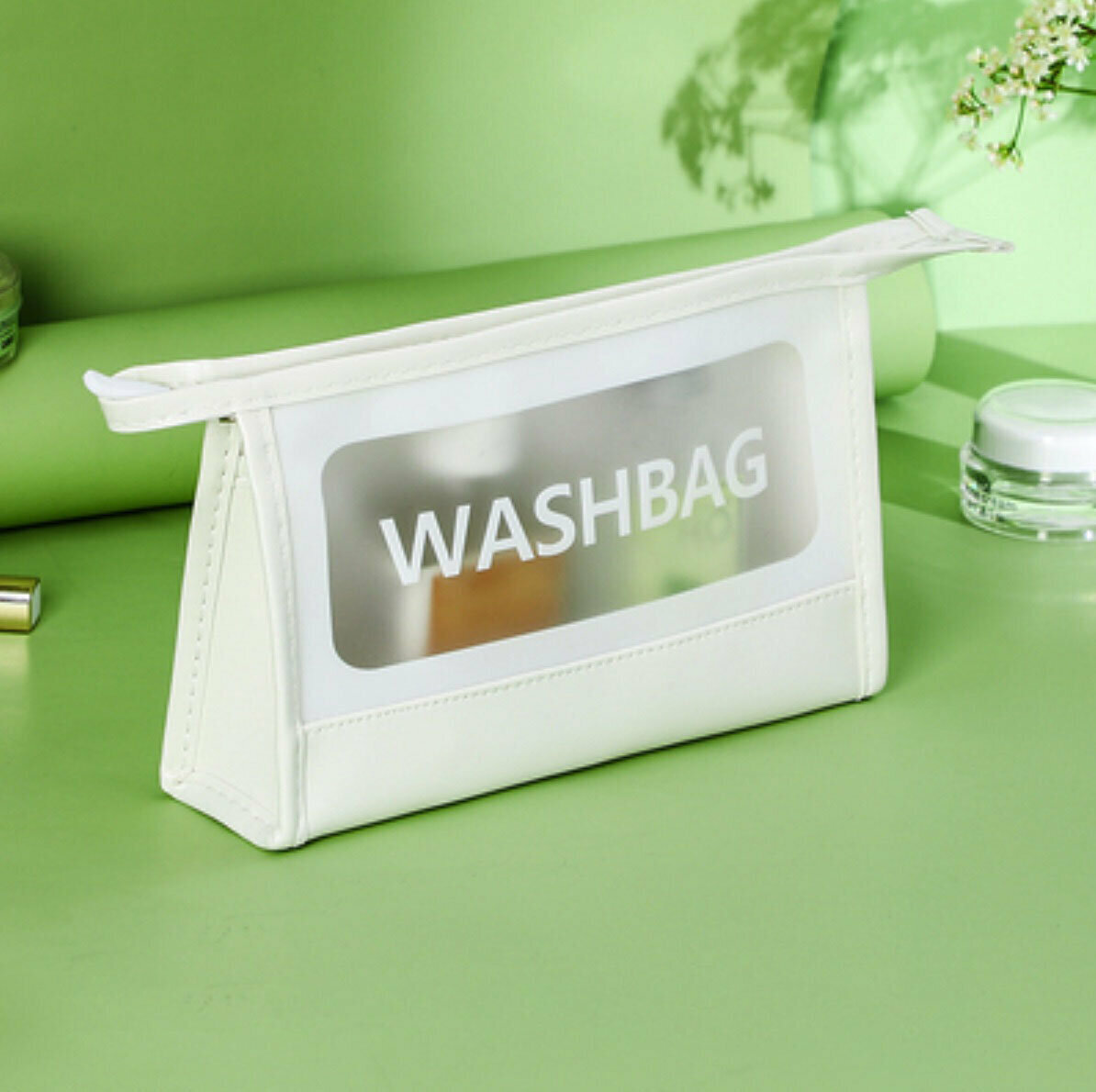 Popular large-capacity travel transparent waterproof cosmetic bag (white medium, length 22cm, width 6cm, height 14cm)