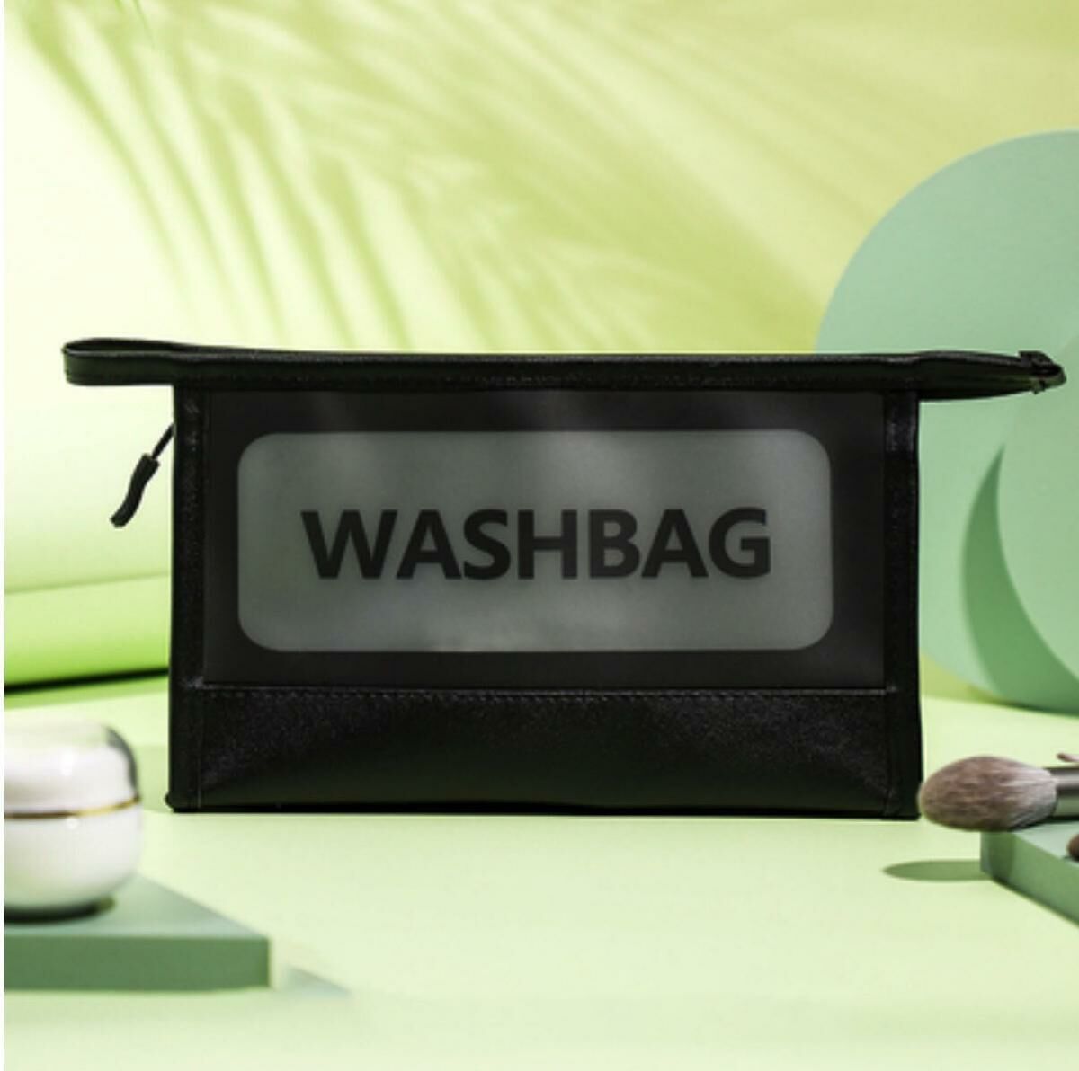 Popular large-capacity travel transparent waterproof cosmetic bag (black large, length 27cm, width 7cm, height 17cm)
