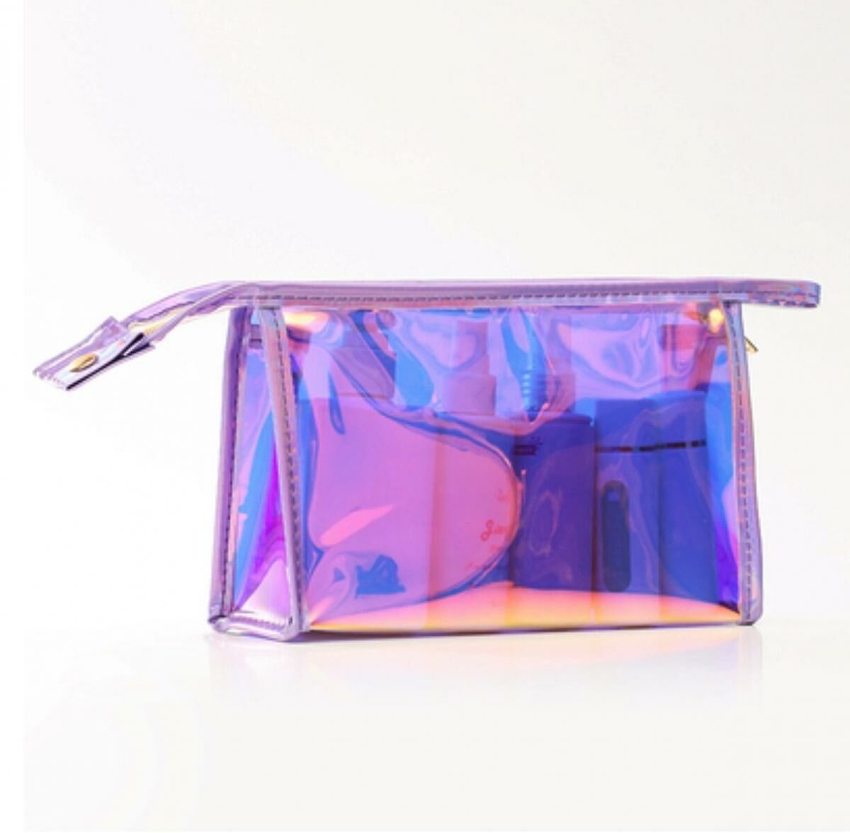 Popular Travel Jelly Laser Toiletry Bag (Purple Edging Medium Size: 22.5cm*14cm*6.5cm)