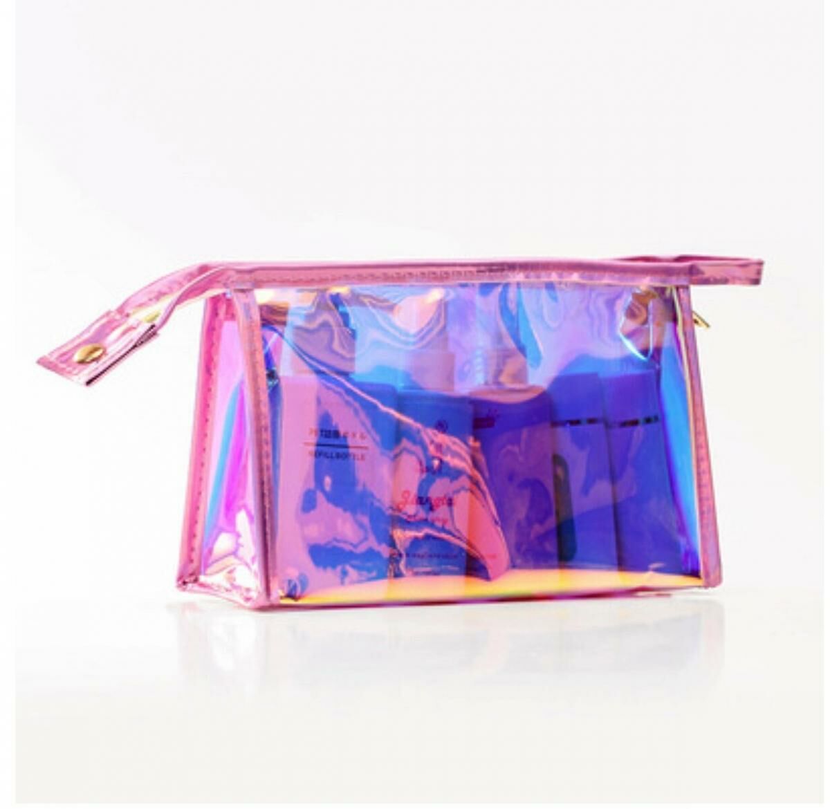 Popular Travel Jelly Laser Toiletry Bag (Pink Edging Medium Size: 22.5cm*14cm*6.5cm)