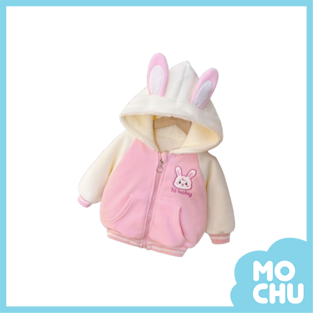 (73cm現貨)兔耳拼色加絨保暖外套