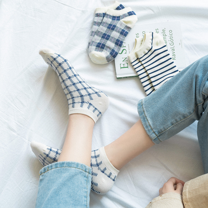 [3 FOR RM10] Blue Houndstooth Ankle Socks