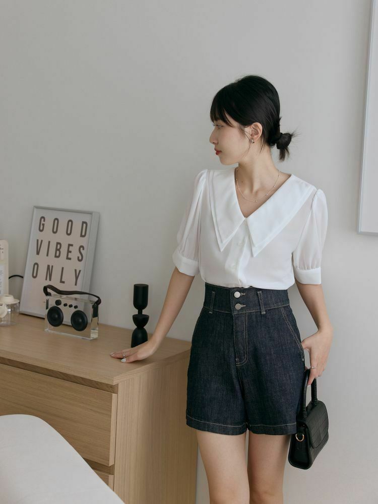 氣質雙層尖領雪紡襯衫