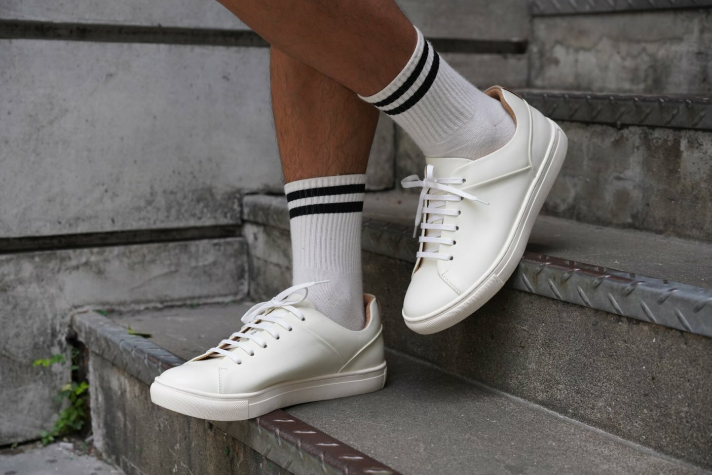 【致青春】男款內外全真皮綁帶牛皮平底小白鞋板鞋休閒鞋