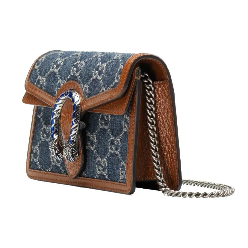 GUCCI Dionysus 酒神 牛仔布拼皮革 超迷你 鏈條袋