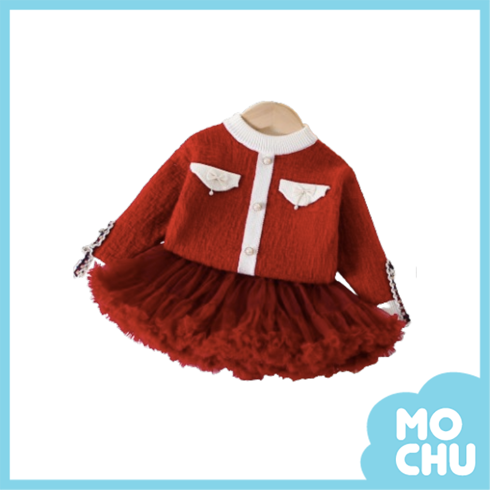 織帶袖口澎澎裙套裝(二色)