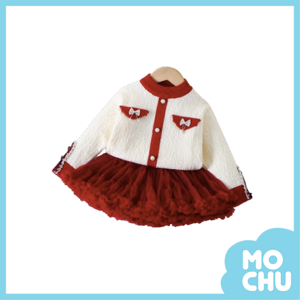 織帶袖口澎澎裙套裝(二色)