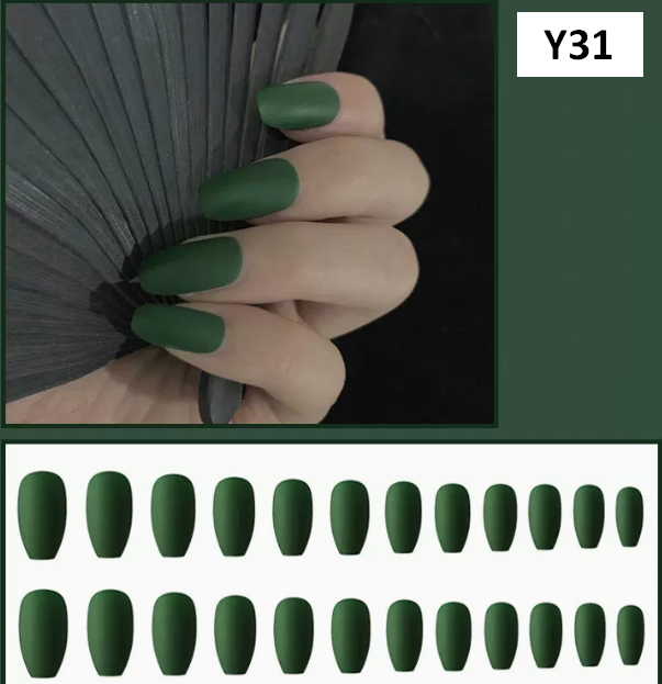 爆款美甲  磨砂芭蕾穿戴美甲綠色Y31#（膠水款）