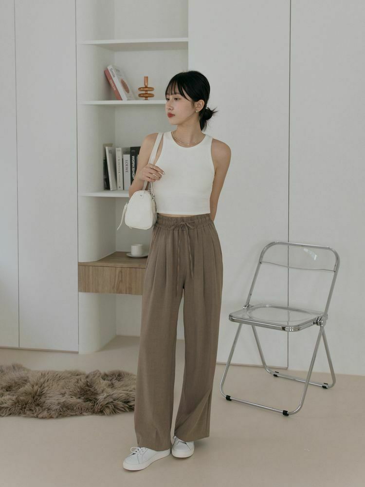 不易皺高腰垂墜落地寬褲
