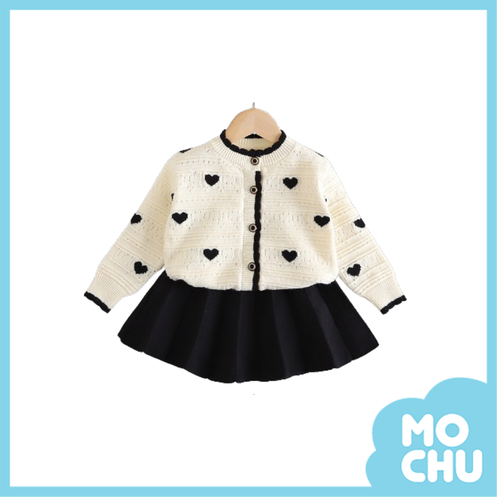 小愛心毛衣百摺裙套裝(二色)