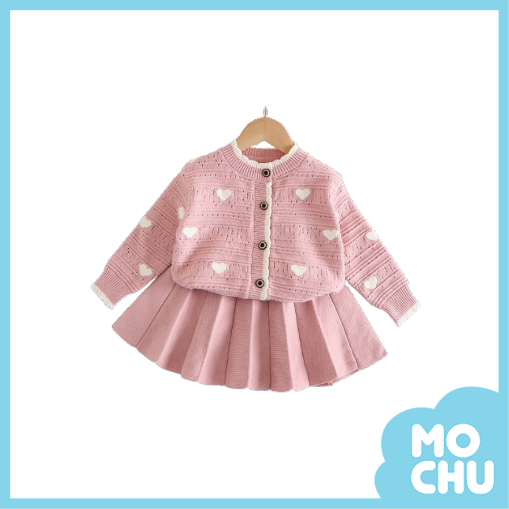 小愛心毛衣百摺裙套裝(二色)
