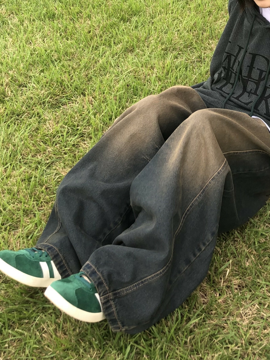 【HERETICS STUDIO 】韓國 고품질 泥黃 做舊 復古 刷色 牛仔褲 寬鬆 落地 牛仔 長褲