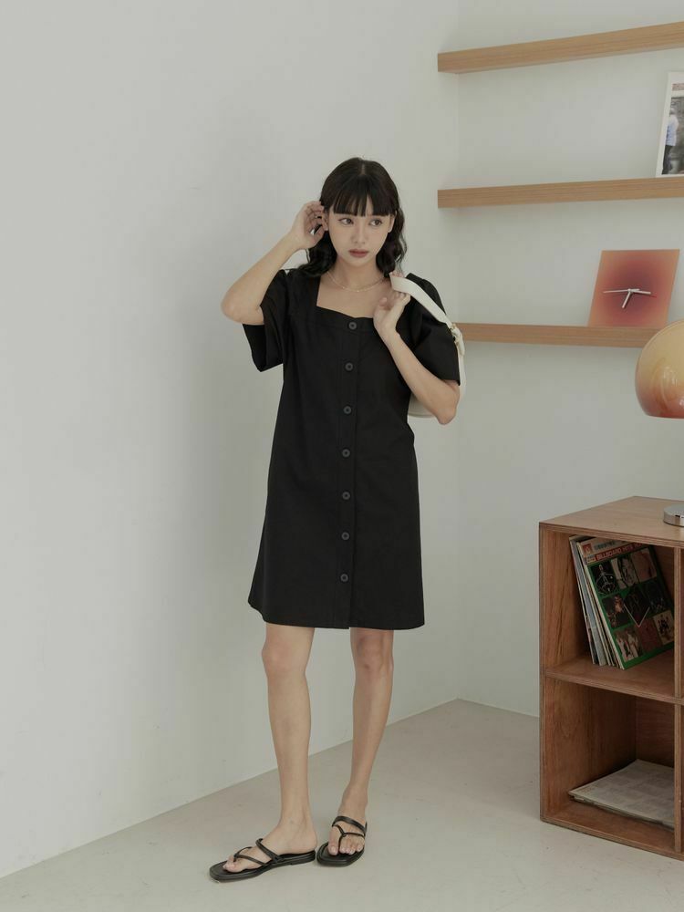 氣質簡約泡泡袖短洋