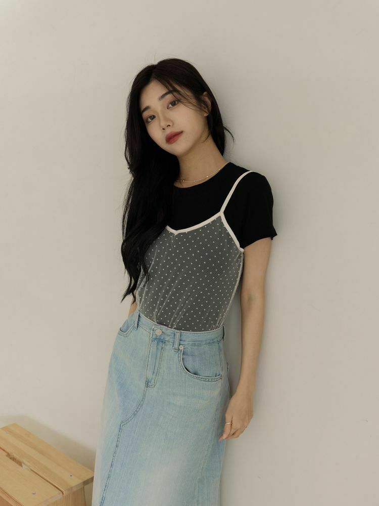 兩件式點點透紗套裝