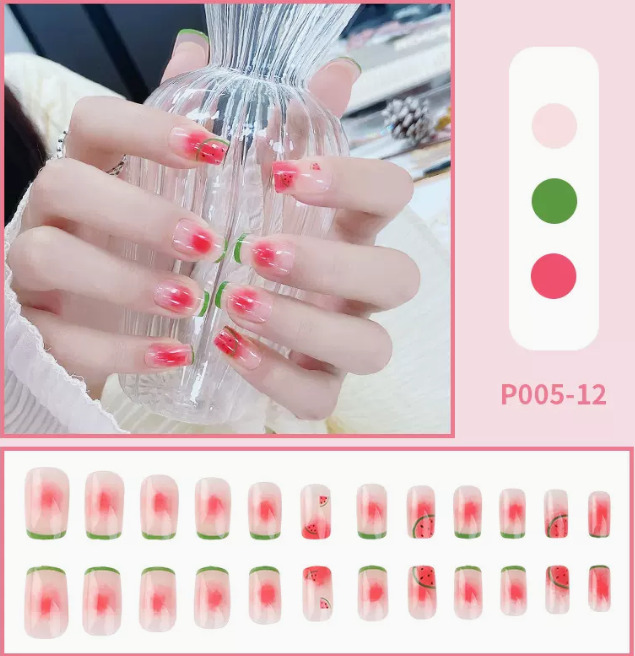 爆款美甲  西瓜法式穿戴甲P005-12#（24片盒裝）