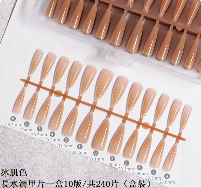 Popular manicure nail patches ice skin color long water drops 240 pieces