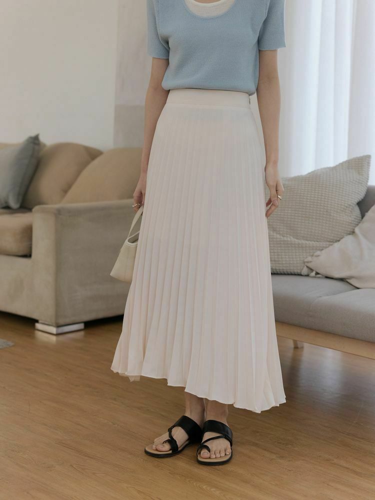 立體後鬆緊雪紡百褶裙