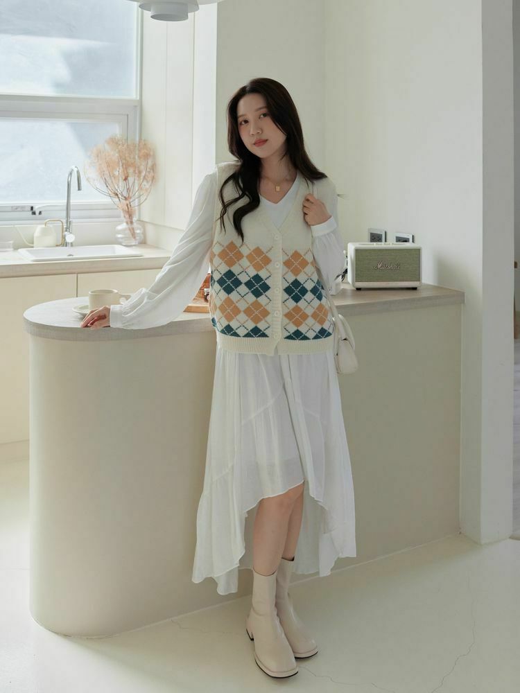 仙氣飄飄V領蛋糕長洋