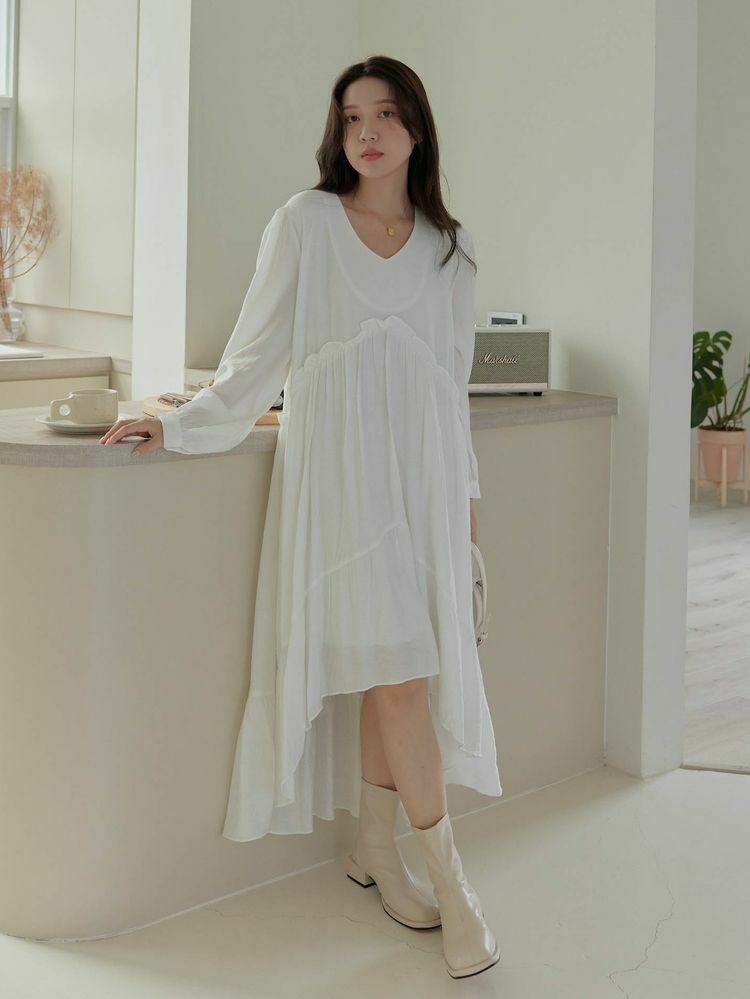 仙氣飄飄V領蛋糕長洋