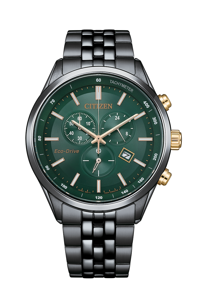 行貨 星辰 Citizen Eco-Drive 三眼計時錶盤黑色不鏽鋼男士光動能手錶 AT2576-50X 綠色 / AT2577-57L 藍色 42mm Three Eye Chronograph Dial Black Stainless Steel Men's Eco-Drive Watch