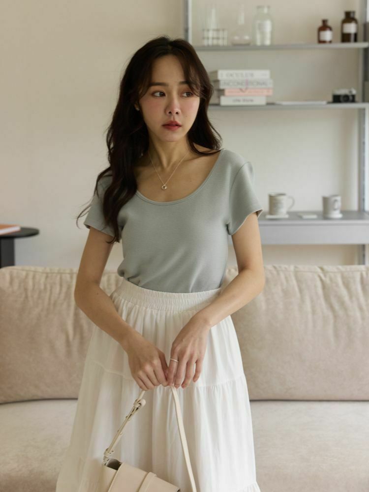 雙U領彈性華夫格T