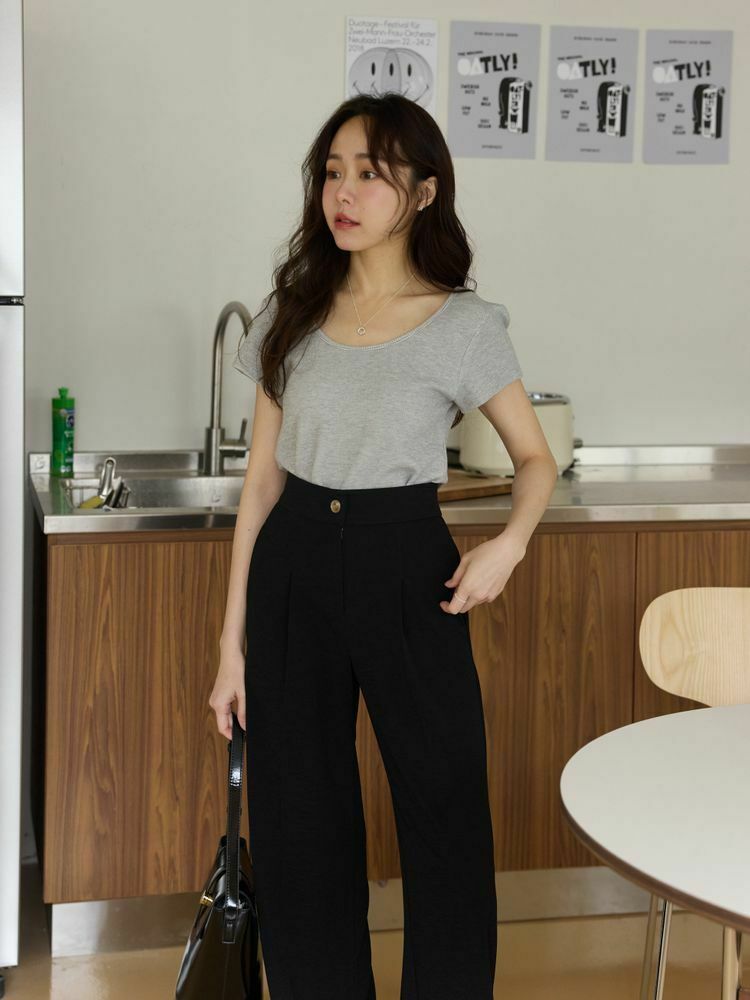 雙U領彈性華夫格T