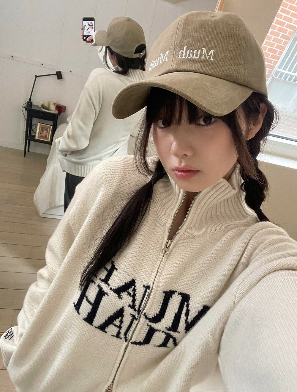 韓國muahmuah授權 復古洗舊感縫線LOGO棒球帽