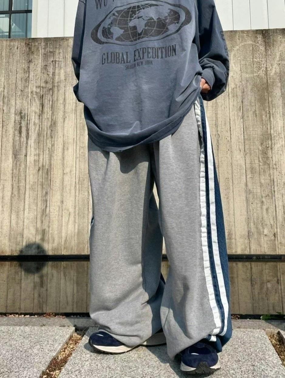 【HERETICS STUDIO 】韓國 고품질 雙色 拼接 撞色 牛仔布 純棉 寬鬆 落地 牛仔棉 長褲