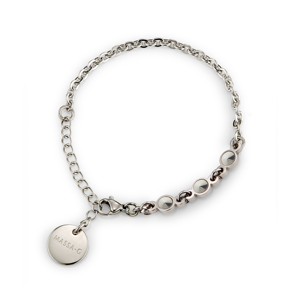 MASSA-G【NOX】尼克斯金屬鍺錠白鋼手鍊(3顆奧地利水晶)