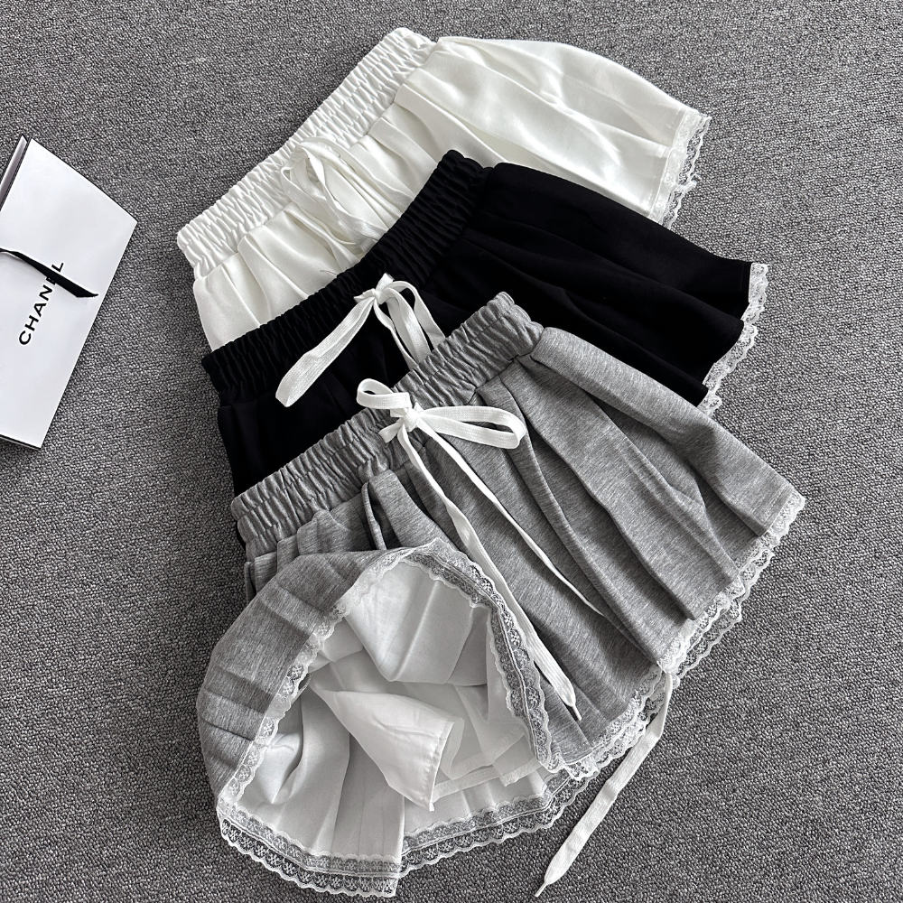 【DOMISS自訂】蕾絲拼接! 太空棉褲裙 百褶裙-3色 (現貨)