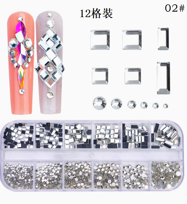 Hotly recommended nail art accessories special-shaped flat bottom rhinestones 12 grids (02)
