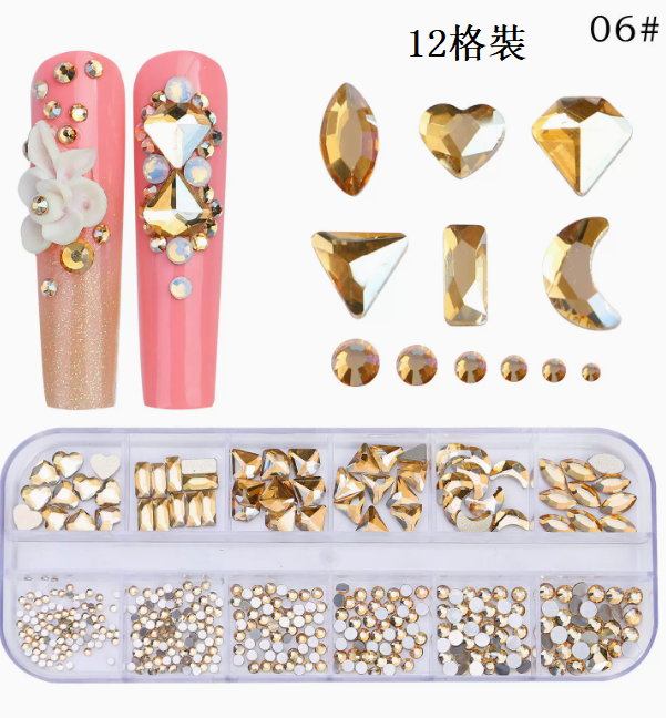 Hotly recommended nail art accessories special-shaped flat bottom rhinestones 12 grids (06)