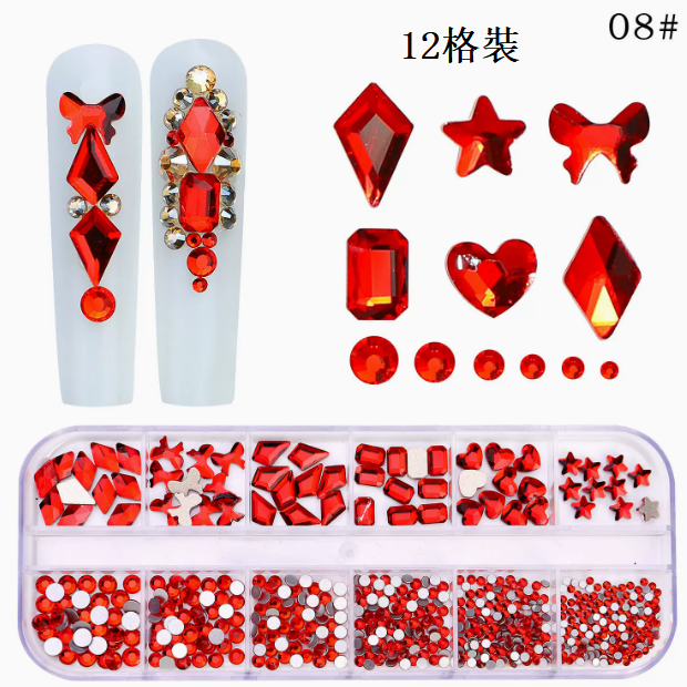 Hotly recommended nail art accessories special-shaped flat bottom rhinestones 12 grids (08)
