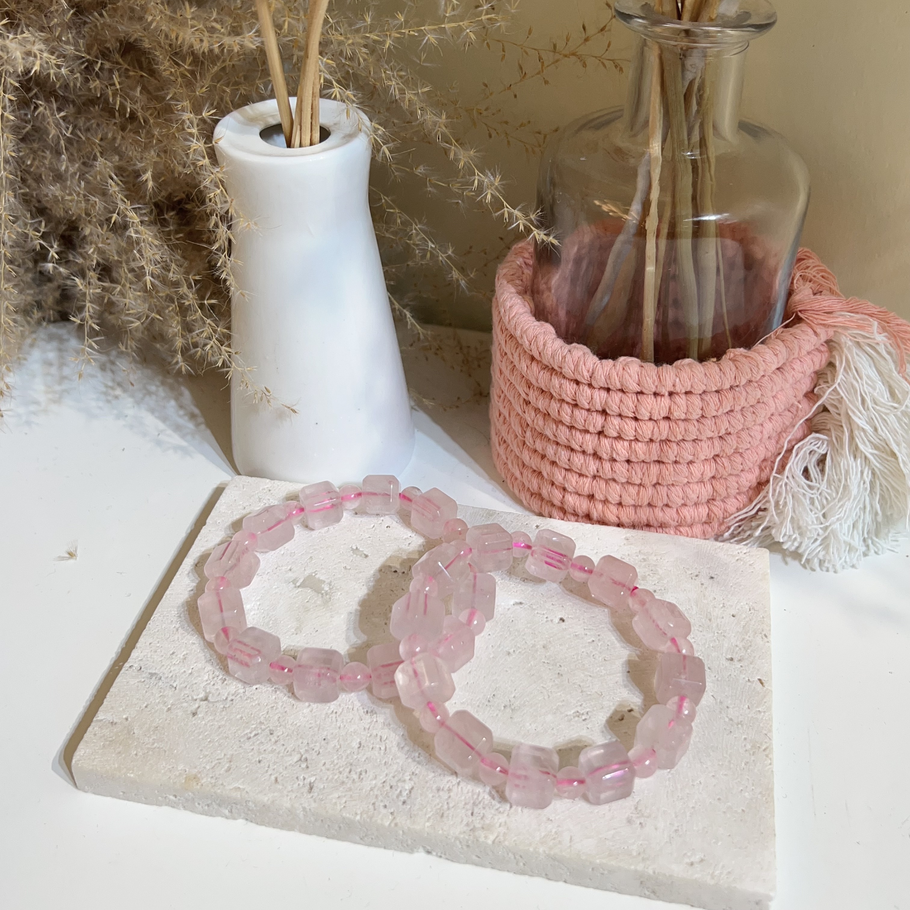 粉晶方粒手串 10mm