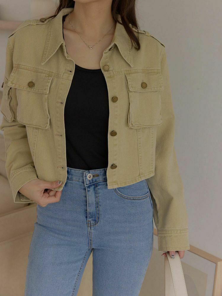 多口袋軟牛仔外套