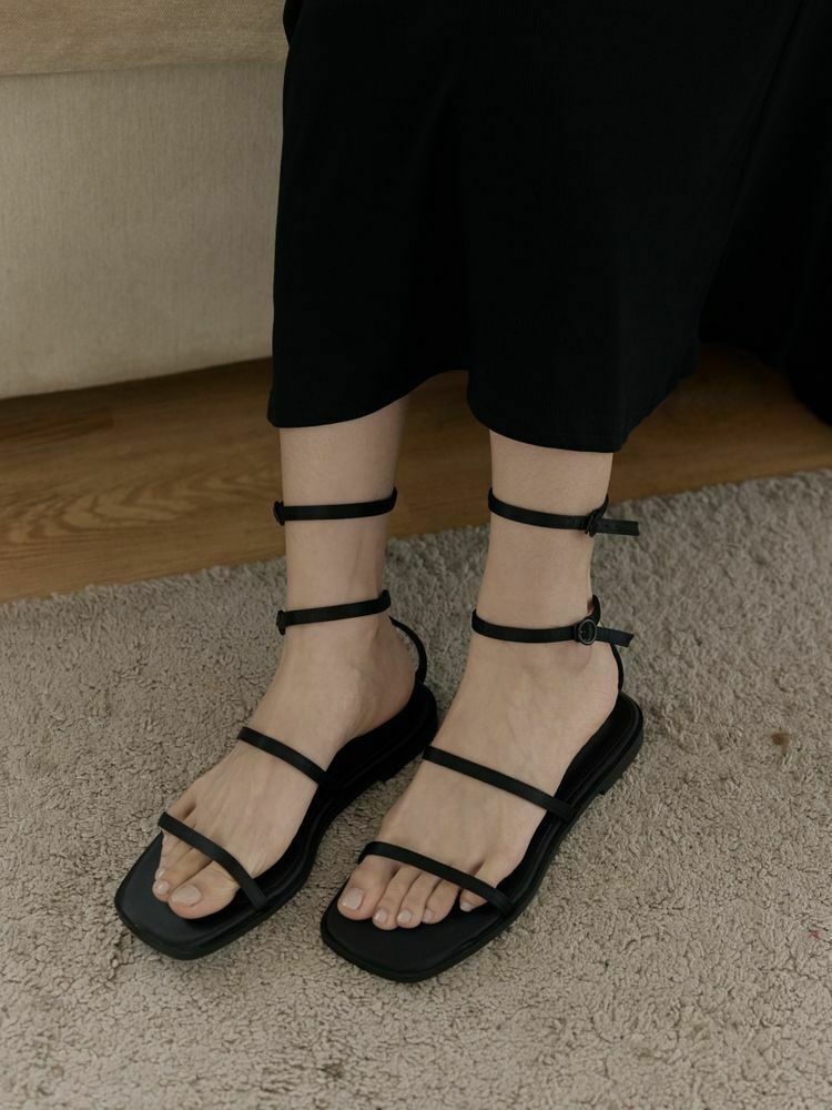 繫帶方頭平底涼鞋