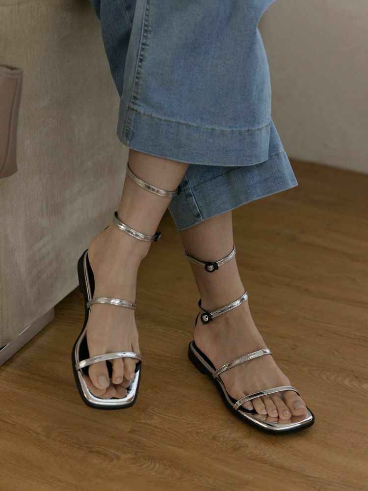 繫帶方頭平底涼鞋