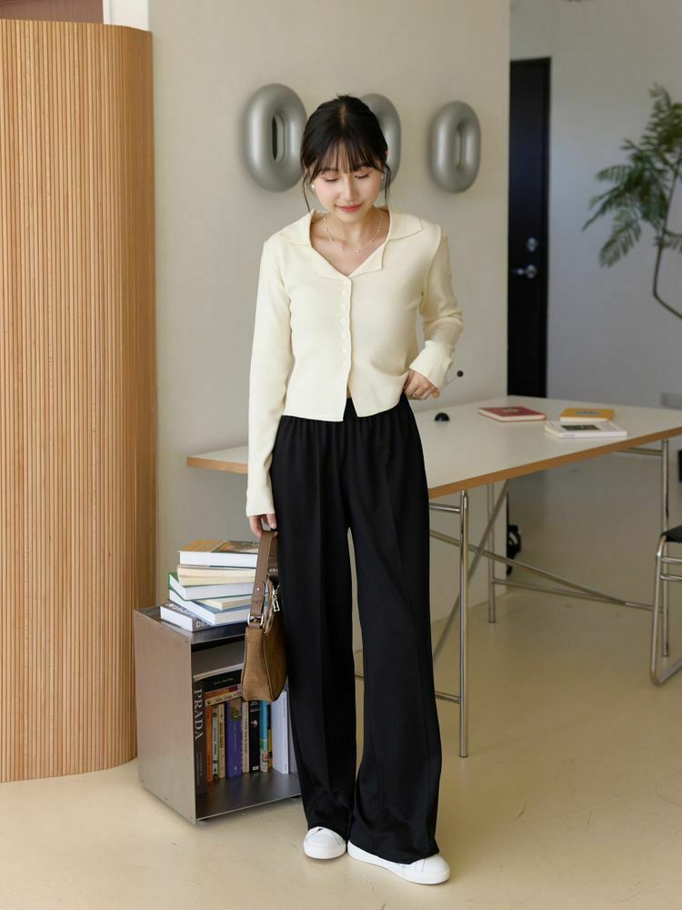 直坑紋彈性落地寬褲